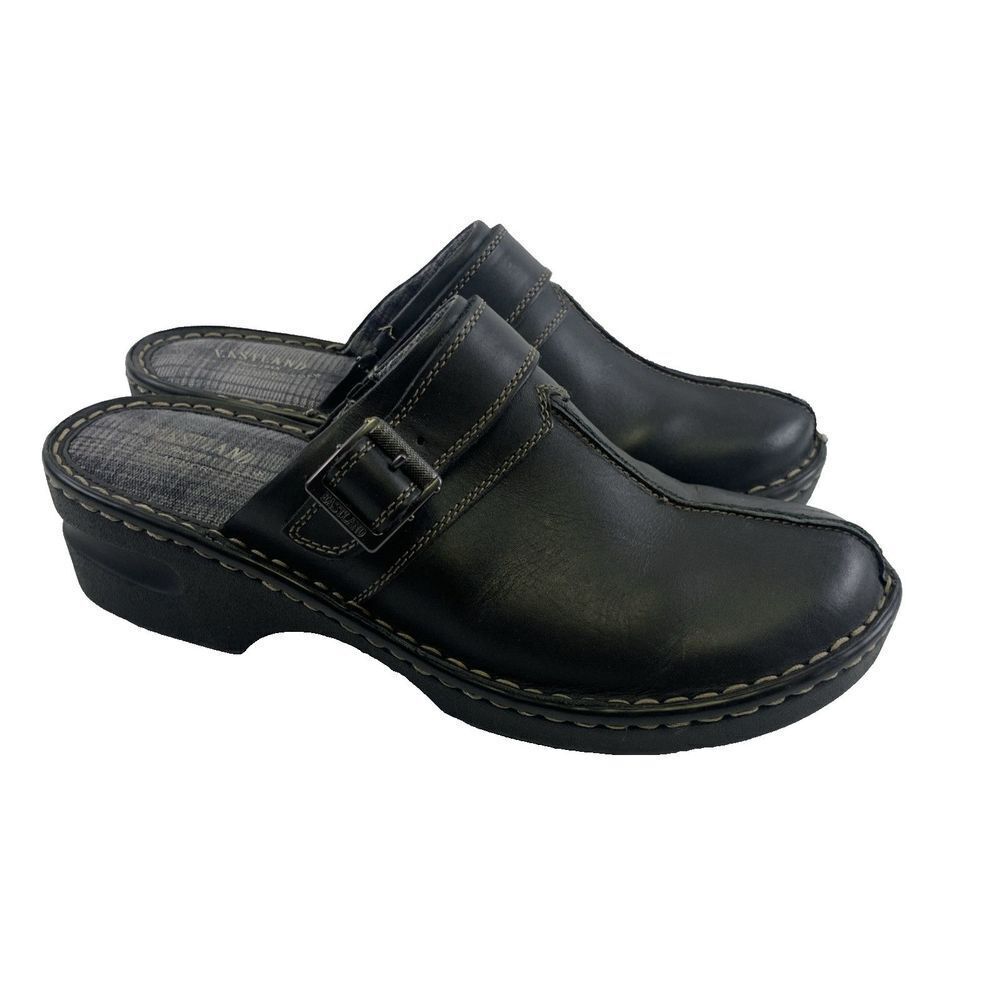 Eastland Mae Mule Black Leather Buckle Slip On Clog Comfort Round Toe Womens 11
